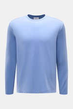 04651/ A trip in a bag Merino Longsleeve rauchblau, frontale Ansicht, elastisch, weich, Regular Fit, Rundhals, kurze Saumschlitze, vielseitiges Basic.