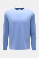 04651/ A trip in a bag Merino Longsleeve rauchblau, frontale Ansicht, elastisch, weich, Regular Fit, Rundhals, kurze Saumschlitze, vielseitiges Basic.