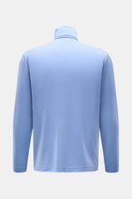 04651/ A trip in a bag Merino Rollkragenpullover blau, Rückansicht, feiner Jersey, Slim Fit, reine Merinowolle, weicher Griff, anliegender Rollkragen.