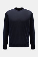 Filippo de Laurentiis Rundhalspullover navy, frontale Ansicht, Slim Fit, aus seiden-cashmere Mix, fein gestrickt, mit Rundhalsausschnitt und weichen Rippbündchen.