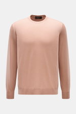 Filippo de Laurentiis Rundhalspullover apricot, Slim Fit, aus Seiden-Cashmere-Mix mit Rundhalsausschnitt, feinem Strickbild, Rippbündchen, Vorderansicht.