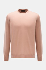 Filippo de Laurentiis Rundhalspullover apricot, Slim Fit, aus Seiden-Cashmere-Mix mit Rundhalsausschnitt, feinem Strickbild, Rippbündchen, Vorderansicht.