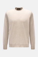 Filippo de Laurentiis Rundhalspullover beige meliert, sommerliche Knitwear aus Seiden-Cashmere-Mix, Slim Fit, weicher Griff, Rundhalsausschnitt, frontal fotografiert.