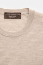 Filippo de Laurentiis Rundhalspullover beige meliert, Sommerliche Knitwear aus Seide-Cashmere, Slim Fit, Rundhalsausschnitt, Detailaufnahme von oben