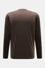 Back view of 04651/ A trip in a bag Longsleeve 'Jersey Tee' brown, lightweight cotton jersey, soft feel, regular fit, round neckline, short hem slits.