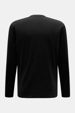 Rear view of 04651/ A trip in a bag Longsleeve 'Jersey Tee' black, lightweight pure cotton jersey with round neckline, soft feel, regular fit, and short hem slits.

Description: <p>Versatile basic: The lightweight Longsleeve 'Jersey Tee' by 04651/ A TRIP 