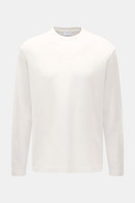 Frontale Nahaufnahme des cremefarbenen 04651/ A trip in a bag Longsleeve 'IF Tee' aus elastischer Baumwolle, Regular Fit mit Rundhalsausschnitt und kurzen Saumschlitzen, sehr weicher Griff, vielseitiges Basic für komfortables Layering.