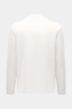 Rückansicht des cremefarbenen 04651/ A trip in a bag Longsleeve 'IF Tee' aus elastischer Baumwolle, soft, mit Rundhalsausschnitt, Regular Fit und kurzen Saumschlitzen.