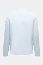 Rückansicht des pastellblauen 04651/ A trip in a bag Longsleeve 'IF Tee' aus elastischer Baumwolle, Regular Fit, Rundhalsausschnitt, kurze Saumschlitze, weicher Griff.
