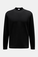 Frontale Nahaufnahme des schwarzen 04651/ A trip in a bag Longsleeve 'IF Tee' aus softem Jersey, Regular Fit mit Rundhalsausschnitt.