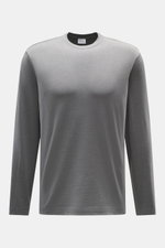 Front view of 04651/ A trip in a bag Longsleeve 'WJ Tee' grey melange, a versatile basic with crew neckline, regular fit, soft wool and microfiber blend, and short hem slits, ideal for layering on cooler days.