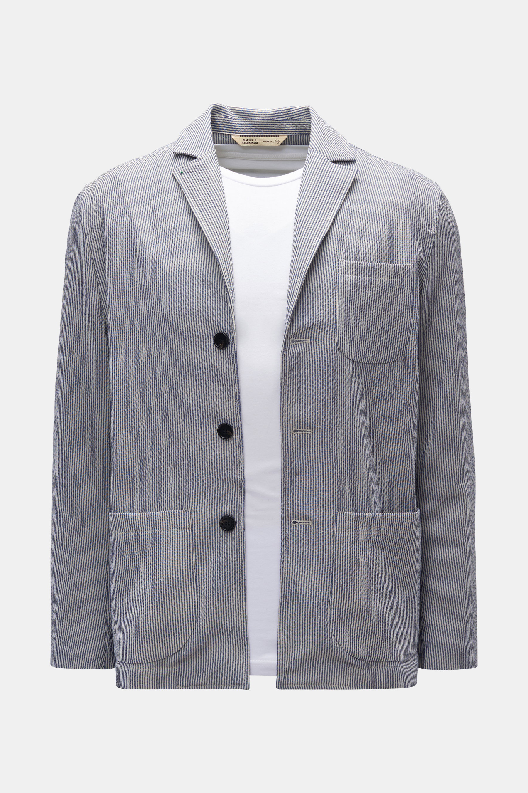 Maurizio Baldassari Seersucker-Overshirt rauchblau/weiß gestreift