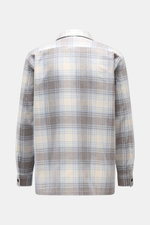 04651/ A trip in a bag Overshirt 'Check Overshirt' offwhite/hellblau/grau kariert, Rückansicht, Flanell-Look, reine Baumwolle, Regular Fit, Kragen, Ärmel mit Knopf.