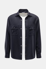 Marco Pescarolo Overshirt 'Next' navy aus reiner Cashmere, Regular Fit, mit Umlegekragen, Druckknöpfen, Brusttaschen und weichem Griff, frontale Ansicht.