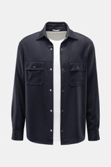 Marco Pescarolo Overshirt 'Next' navy aus reiner Cashmere, Regular Fit, mit Umlegekragen, Druckknöpfen, Brusttaschen und weichem Griff, frontale Ansicht.
