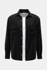 Marco Pescarolo Overshirt 'Next' schwarz, frontal fotografiert, aus reinem Cashmere mit leichter Qualität, Brusttaschen, Druckknöpfen, Regular Fit.