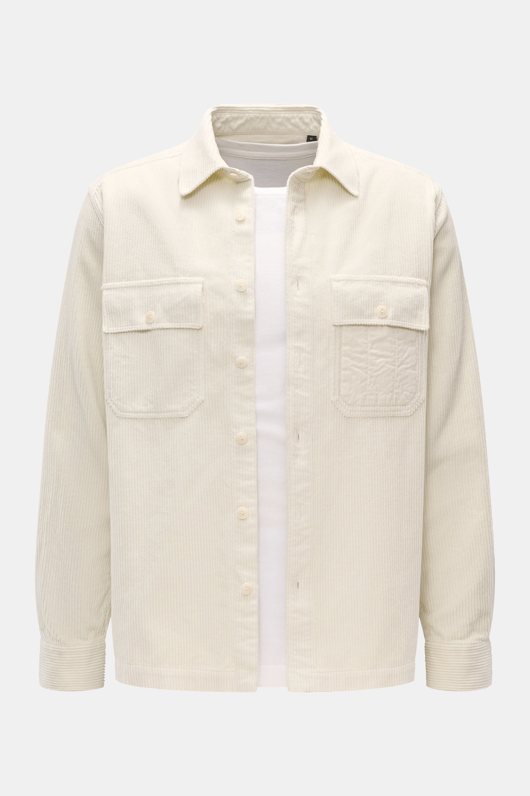 Front view of Belstaff Cord-Overshirt 'Fallgate' creme in slim fit cotton cord with chest pockets, French placket, and tonal details.

Description: <p>Cleaner Herbstlook von BELSTAFF: Das Overshirt 'Fallgate' aus robustem Baumwollcord bringt einen moderne