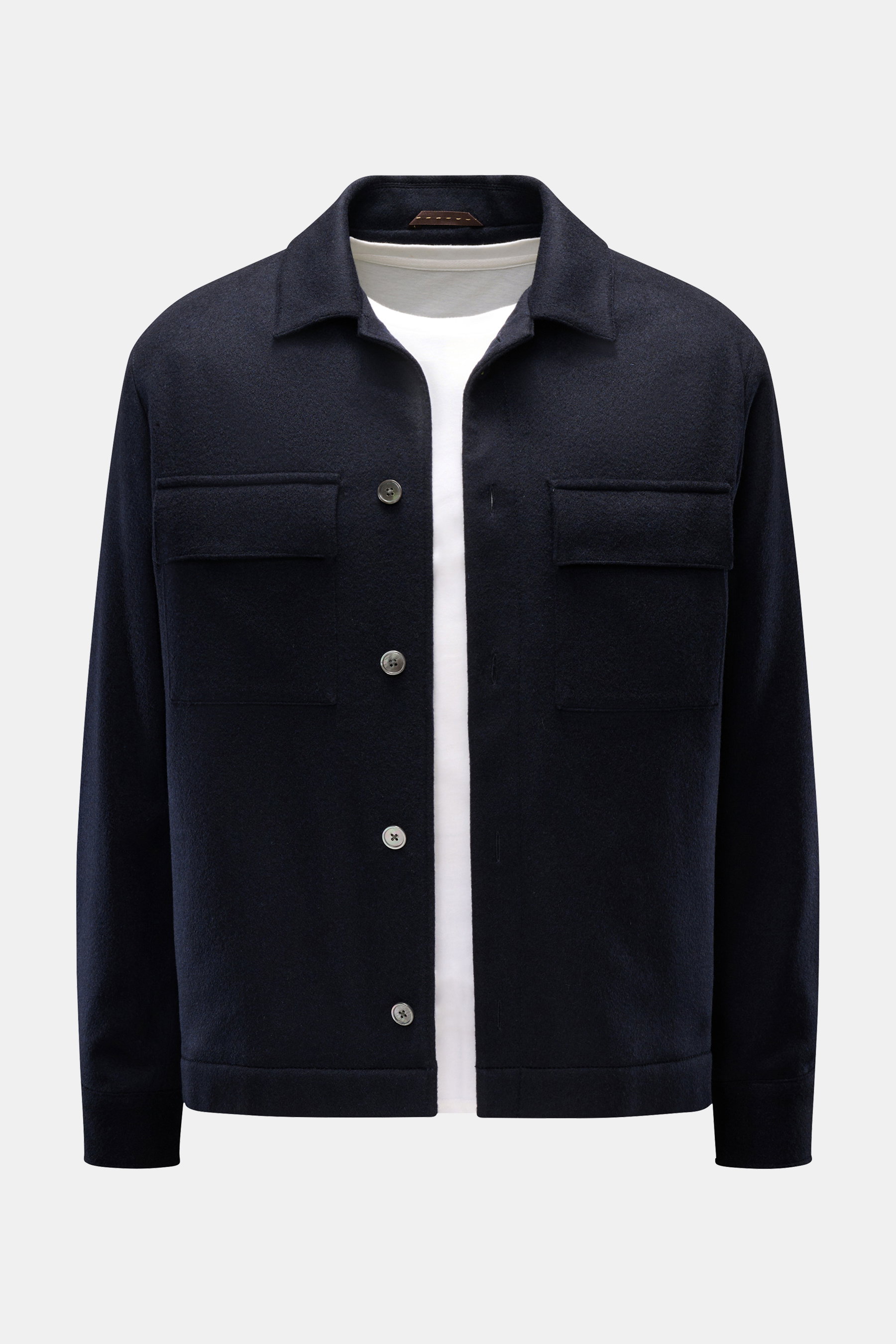 Windsor Cashmere Overshirt 'Lavoro' navy, vorne frontal, Regular Fit, reine Cashmere, Perlmuttknöpfe, Brusttaschen, Manschetten, Saumschlitze, Innentasche.