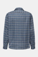 04651/ A trip in a bag Overshirt schwarz/blau/hellgrau kariert, Rückansicht, Glencheck, Woll-Mix, Slim Fit, Umlegekragen, Manschetten, Saumschlitze.
