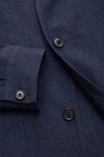 Close-up front view of the Zegna Overshirt navy showing three-button placket, lapel collar, and cuffed sleeve in fine twill.

<p>This overshirt by ZEGNA, made from linen and wool, embodies Italian casual style with its pleasantly soft feel and denim look 