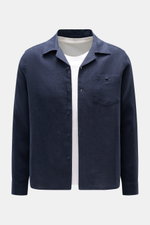 Percival Leinen-Overshirt navy, frontale Ansicht, Slim Fit, kubanischer Kragen, Brusttasche mit Knopf, reine Leinenqualität, leichter Saum.