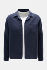 Percival Leinen-Overshirt navy, frontale Ansicht, Slim Fit, kubanischer Kragen, Brusttasche mit Knopf, reine Leinenqualität, leichter Saum.