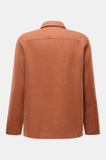 Rückansicht des 04651/ A trip in a bag Overshirt 'Linen Jacket' rostbraun aus weichem, reinem Leinen in Slim Fit mit Umlegekragen.