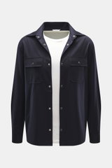 Marco Pescarolo Overshirt 'Next' navy in Frontansicht mit Umlegekragen, Brusttaschen, Druckknöpfen, Regular Fit, Schurwoll-Seide-Mix, weicher Griff, gerundetem Saum.