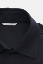 Marco Pescarolo Overshirt "Next" navy, Nahaufnahme Kragen innen, Schurwoll-Seide-Mix, weicher Griff, Regular Fit, französische Knopfleiste, aufgesetzte Brusttaschen.