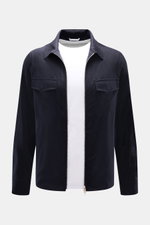 Marco Pescarolo Overshirt 'Urus' navy, frontale Ansicht mit Umlegekragen, zwei Brusttaschen, robustem Zwei-Wege-Reißverschluss, Slim Fit, Schurwoll-Cashmere-Mix.