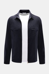 Marco Pescarolo Overshirt 'Urus' navy, frontale Ansicht mit Umlegekragen, zwei Brusttaschen, robustem Zwei-Wege-Reißverschluss, Slim Fit, Schurwoll-Cashmere-Mix.