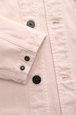 Close-up front view of Stone Island Overshirt Dusky Pink showing textured pure cotton fabric, five-button placket, button cuffs, and patch pocket.

Description: <p>Timeless layering essential: The STONE ISLAND overshirt complements autumn and winter looks