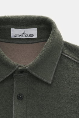 Close-up front view of Stone Island Overshirt grey green showing turn-down collar, five-button placket, and textured boucle fabric.

Description:  
<p>Timeless layering essential: The boucle overshirt from STONE ISLAND complements autumn and winter looks 
