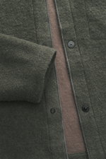 Close-up front view of Stone Island Overshirt grey green in boucle fabric with five-button placket and textured wool blend.

Description:  
<p>Timeless layering essential: The boucle overshirt from STONE ISLAND complements autumn and winter looks with con