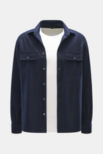 Fedeli Cashmere Overshirt 'Niky' navy in Slim Fit, frontal fotografiert, mit Umlegekragen, französischer Knopfleiste, Brusttaschen, Sportmanschette aus weichem Cashmere.