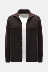 Fedeli Cashmere Overshirt 'Niky' dunkelbraun, Slim Fit, aus weichem reinem Cashmere mit Umlegekragen, Brusttaschen, Sportmanschette, Frontansicht.