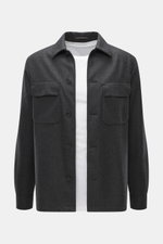 Incotex Cashmere Overshirt dunkelgrau meliert, Frontansicht, Slim Fit, Flanell aus reinem Cashmere, gestrickte Qualität, sehr weicher Griff, Fünf-Knopf-Leiste, Umlegekragen, Brusttaschen mit Patte, Ärmelabschlüsse mit Manschette.