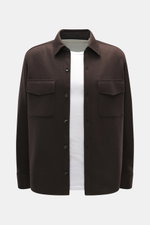 Agnona Overshirt dunkelbraun aus Wolle-Cashmere-Mix, Slim Fit mit Umlegekragen, sechs Knöpfen, Brusttaschen, Sportmanschette, gerundetem Saum, Frontalaufnahme.