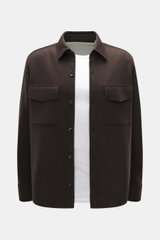 Agnona Overshirt dunkelbraun aus Wolle-Cashmere-Mix, Slim Fit mit Umlegekragen, sechs Knöpfen, Brusttaschen, Sportmanschette, gerundetem Saum, Frontalaufnahme.