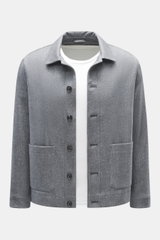 Circolo 1901 Jersey-Overshirt grau gemustert, Slim Fit, leicht gefüttert, mit Umlegekragen, Knopfleiste, zwei Hüfttaschen, Innenfutter, frontal fotografiert.