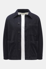 Closed Cord Overshirt 'Atelier' navy shown from front, cotton corduroy, slim fit with point collar, French button placket, three front pockets, and sport cuff.