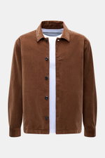 Vorderansicht des 04651/ A trip in a bag Cord-Overshirt braun aus Baumwoll-Cord, Slim Fit, leicht elastisch, soft, mit Umlegekragen, Fünf-Knopf-Leiste, Seitentaschen, klassischer Sportmanschette.