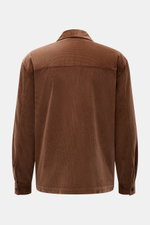 Rückansicht des braunen 04651/ A trip in a bag Cord-Overshirt aus Baumwolle mit Umlegekragen, Slim Fit, Taschen, Fünf-Knopf-Leiste, Sportmanschette, softem Griff.