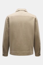 Rückansicht des taupefarbenen 04651/ A trip in a bag Overshirt 'Workwear Jacket' aus reiner Baumwolle, Slim Fit, Unconstructed Design, Umlegekragen.
