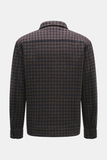 04651/ A trip in a bag Overshirt 'Workwear Jacket' navy/braun kariert, Rückansicht, Regular Fit, Karo-Webmuster, Baumwoll-Microfaser-Mix, weicher Griff, Unconstructed Design, Manschetten, Umlegekragen, sechs Knöpfe.