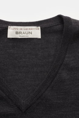 Filippo de Laurentiis Merino Feinstrick V-Neck Pullover dunkelgrau meliert