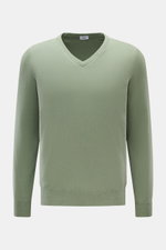 von Braun Cashmere V-Neck Pullover graugrün, Slim Fit, fein gestrickt, V-Ausschnitt, elastische Rippbündchen, weicher Cashmere, Frontansicht