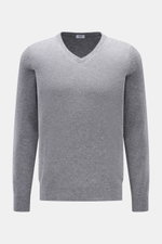 von Braun Cashmere V-Neck Pullover grau meliert, Slim Fit, feines Strickbild, V-Ausschnitt, elastische Rippbündchen, weich, reine Mongolei-Cashmere, Frontansicht