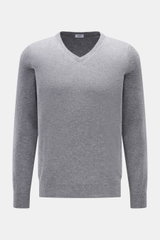 von Braun Cashmere V-Neck Pullover grau meliert, Slim Fit, feines Strickbild, V-Ausschnitt, elastische Rippbündchen, weich, reine Mongolei-Cashmere, Frontansicht