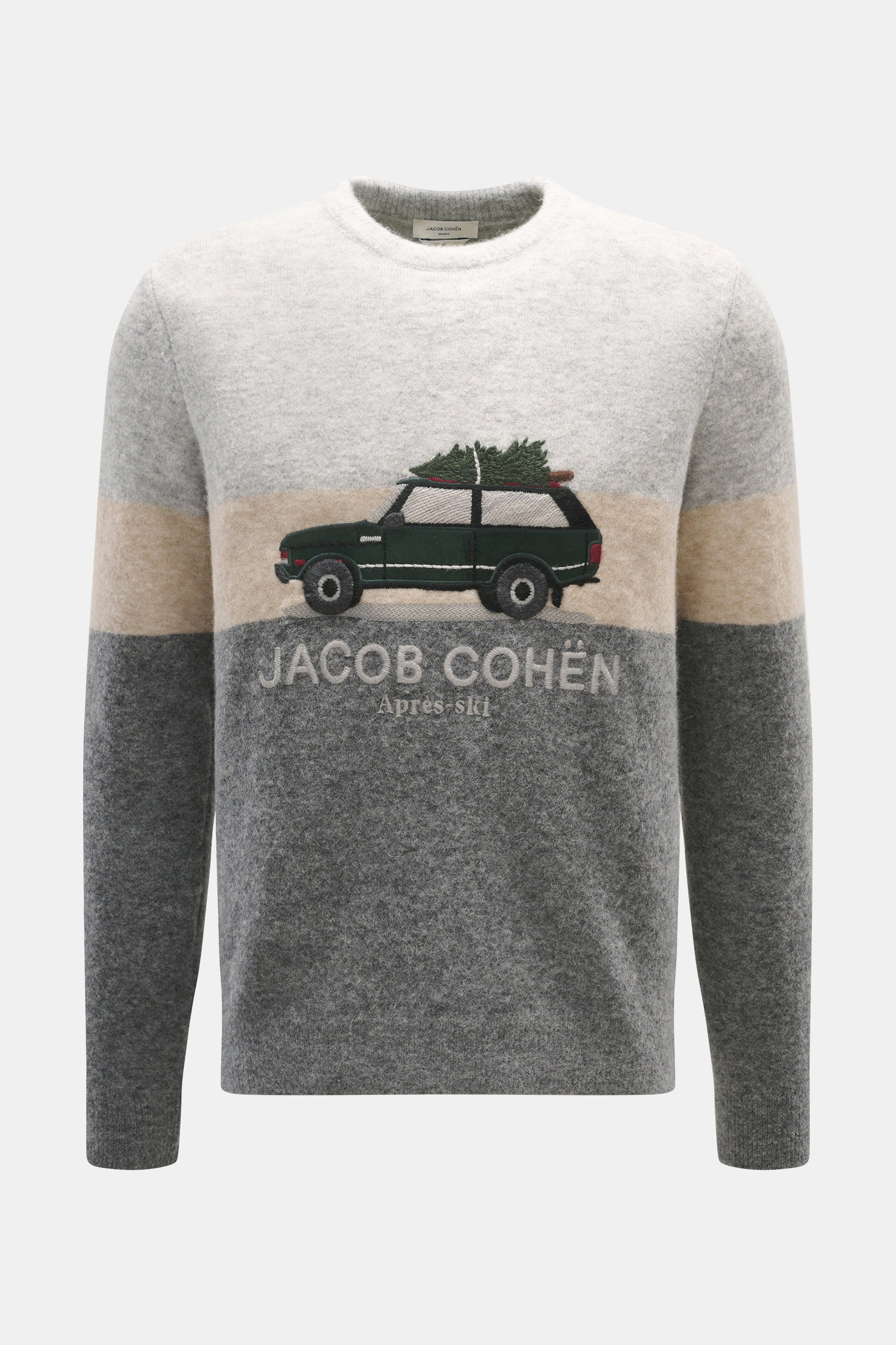 Jacob Cohen Rundhalspullover 'Ski' hellgrau/beige/grau gemustert